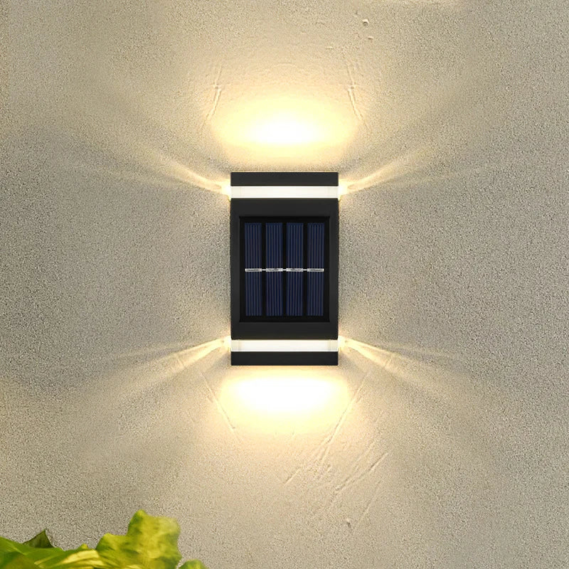 6 LED Solar Powered Wall Lamp Outdoor Waterproof Light UP and Down Illuminating Garden Yard Decoration Outside Sunlight Camping