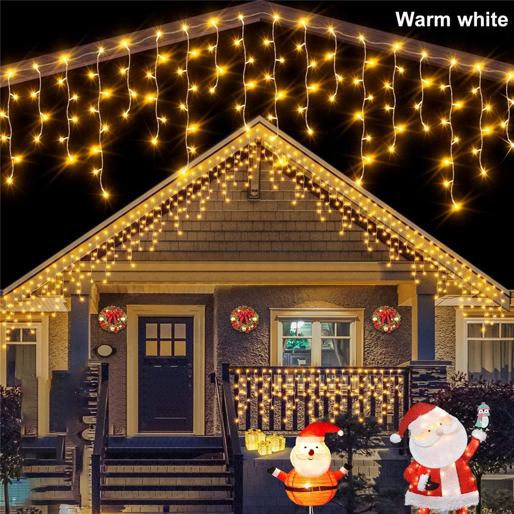Solar Street Garden Decoration Garland Solar Curtain Icicle Light Outdoor LED String Lights 3.5M/7.5M Waterproof Curtain Light