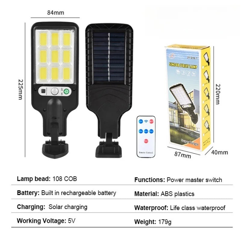 Solar 108COB Led Courtyard Wall Lamp With 3 Mode Waterproof Motion Sensor Security Lighting Street Lights for Garden Patio Path