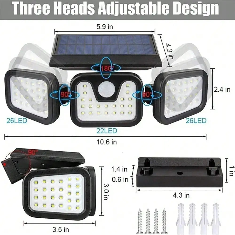 Upgraded Solar Security Lights Outdoor-270°Smart Human Detection&3-Way Adjustable Head IP65 Waterproof Motion Sensor Wall Floodl