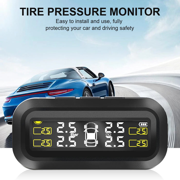 Solar Power External Sensor 2025 Auto Security Alarm Tyre Pressure Car TPMS Tyre Pressure Monitoring System Digital LCD Display