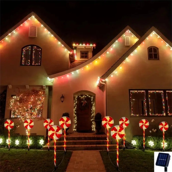 Solar-powered Christmas tree candy ground lights, holiday lawn scene decorations, ambiance lights, outdoor courtyard landscape l