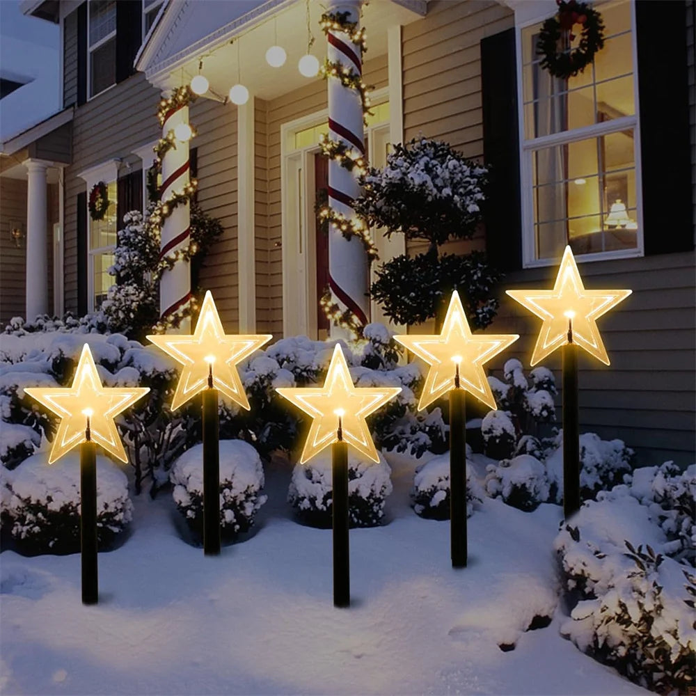 Solar Christmas Pathway Lights 5 Pack Solar Christmas Decor Star LED Lights Outdoor Waterproof Stake Lights Garden Walkway 731