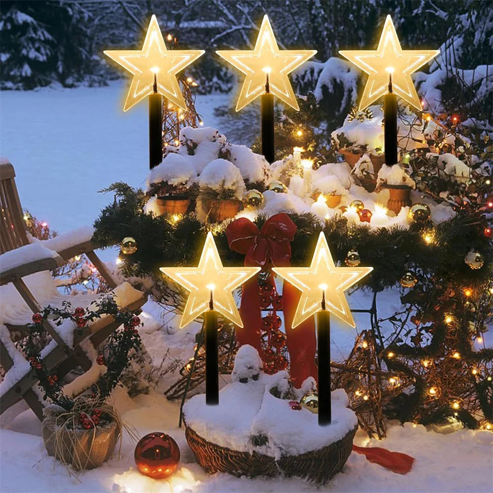 Solar Christmas Pathway Lights 5 Pack Solar Christmas Decor Star LED Lights Outdoor Waterproof Stake Lights Garden Walkway 731