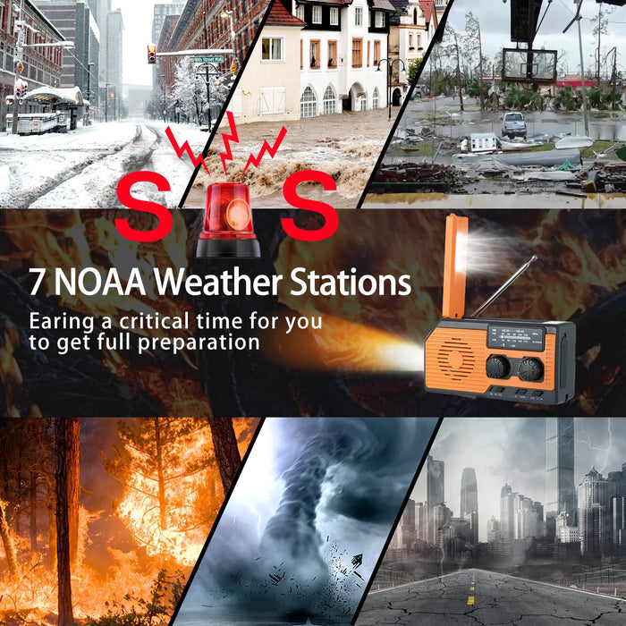 5000mAh Emergency Solar Power Radio Hand Crank USB Charging Radio FM AM WB NOAA Weather Radio LED Flashlight SOS Alarm Speaker