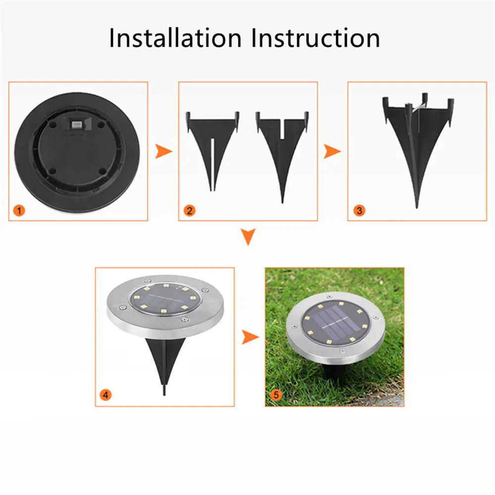 4 Pcs 8LED Solar Power Disk Light Outdoor Garden Solar Underground Light Deck Light Spotlight Buried Solar Led Lamp