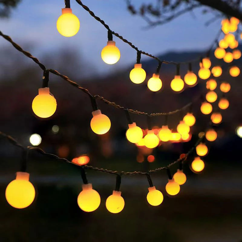 Solar Light String Festoon LED Round Ball Outdoor Garden Solar Garland Lamp for Wedding Party Camping Balcony Holiday Decoration