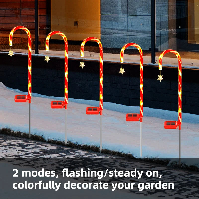 Solar Christmas Decorative Light LED Garden Festival Red Walking Candy Cane Stick Light Outdoor Waterproof Lawn Lamp