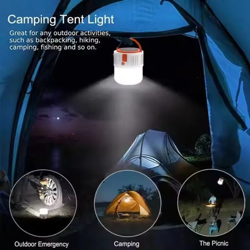 Solar Camping Light Portable Power Bank LED 6 Gears Rechargeable Remote Flashlight Outdoor BBQ Tents Hanging Emergency Lantern