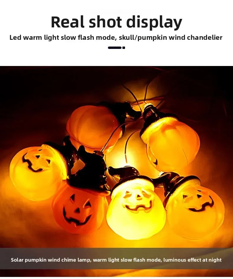 Solar Halloween String Lights Skull Ghost Pumpkin Heads Horror Outdoor Decor for Garden Yard Patio Haunted House Display