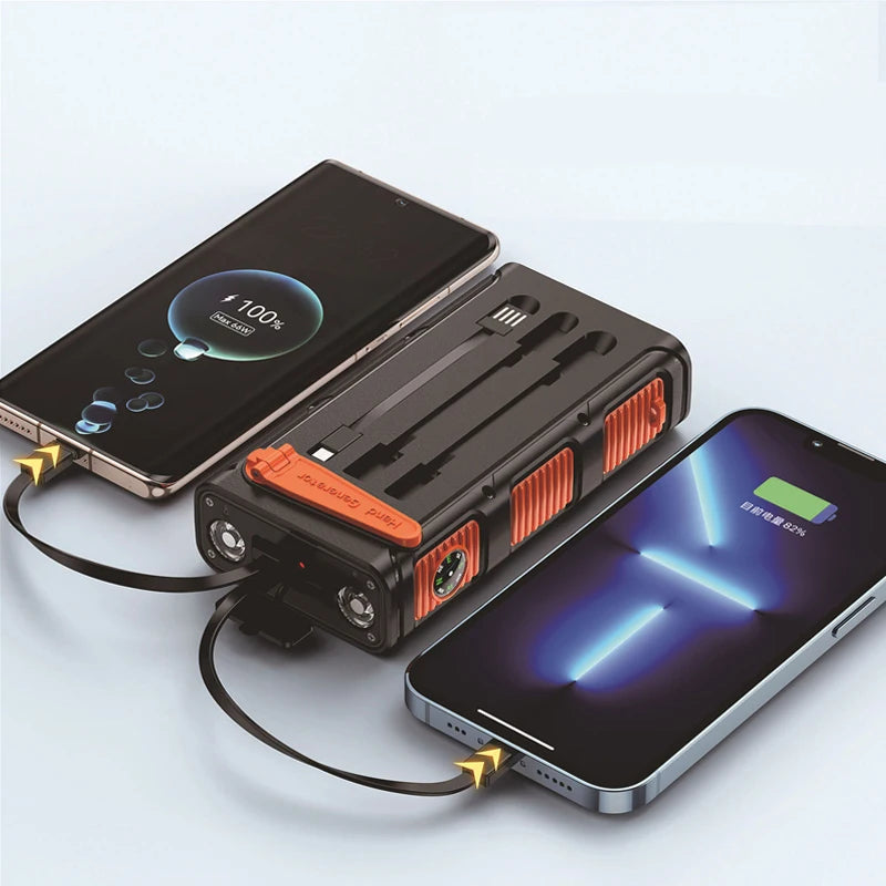30000mAh Hand Crank Solar Power Bank PD 20W External Battery Fast Charging Powerbank for iPhone 14 Xiaomi Portable Solar Charger