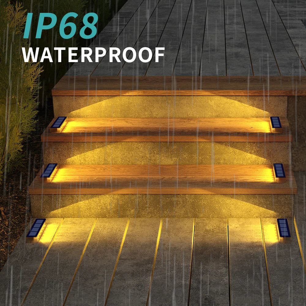 Solar Deck Lights Outdoor Waterproof LED Step Sidewalk Stair Garden Light IP68 Auto On/Off Solar Powered Dock Driveway Lighting