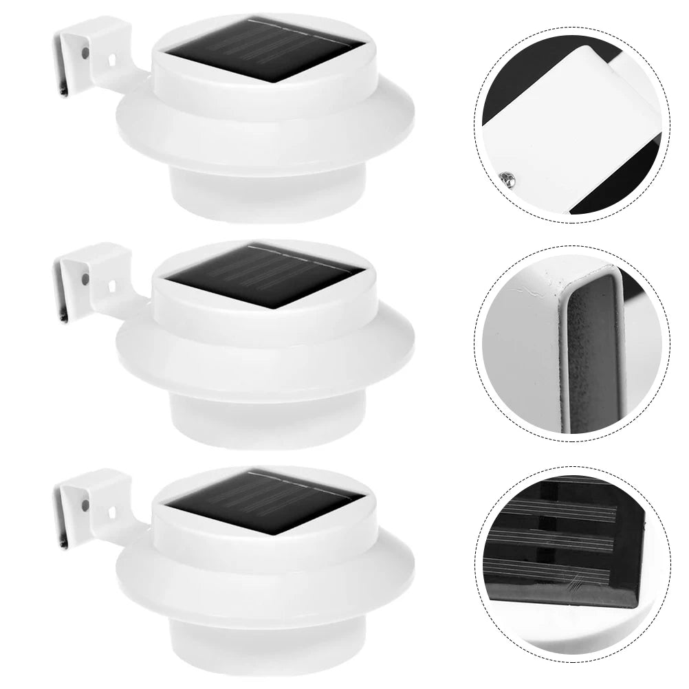 3pcs Solar Fence Light Outdoor LED Waterproof Plastic Lamp for Wall Porch Yard Garden Pathway Lighting Solar Powered Batteries