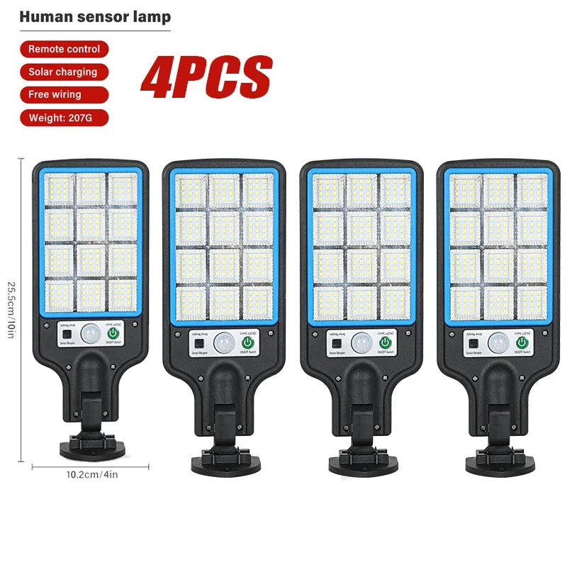 LED Solar Street Lights Outdoor 1-4 Pack Solar Lamp with 3 Light Mode Waterproof Motion Sensor Security Lighting for Garden