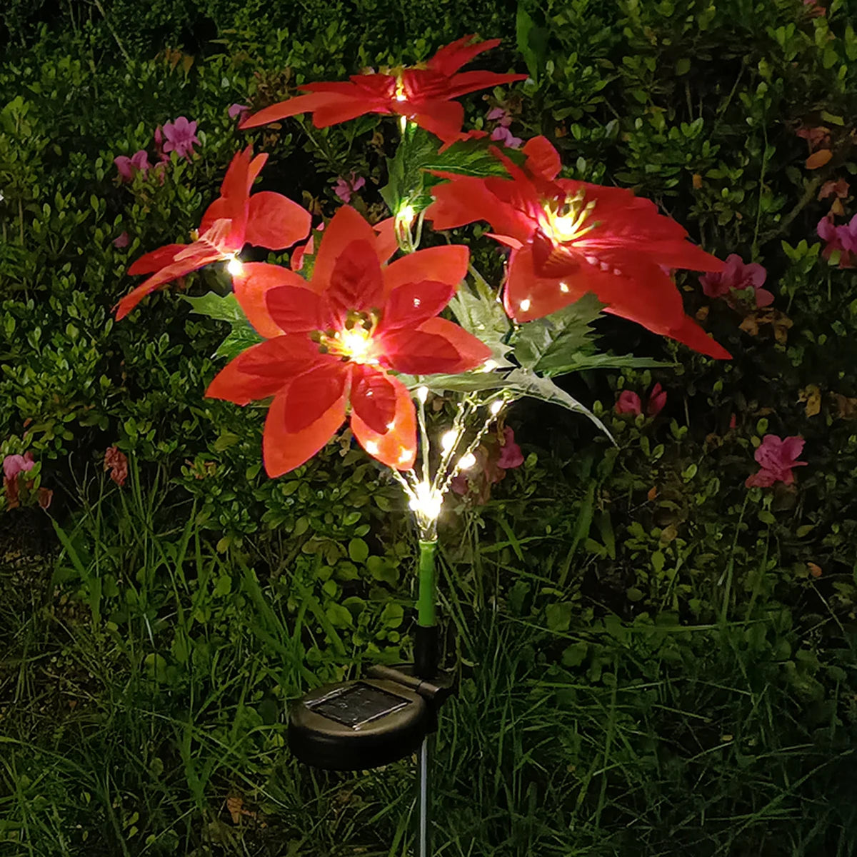 Solar Christmas Flower Lamp LED Warm Light Fashion Red Decoration Flower Poinsettia For Garden Lawn Lamp Holiday Christmas Light