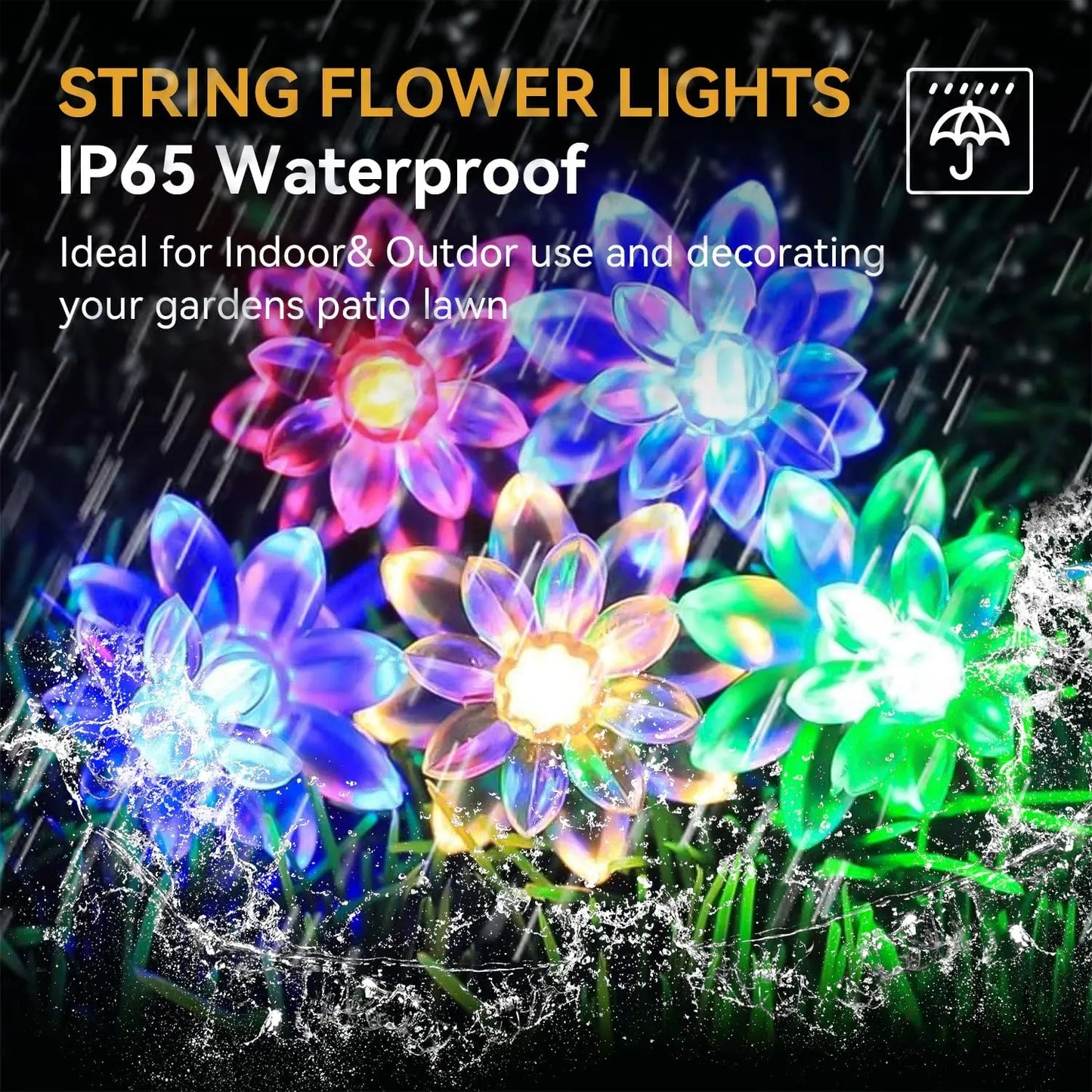 Solar flower String Lights Outdoor Waterproof, 8 Modes Lotus flower sharp Outdoor Solar Powered String Lights for Patio