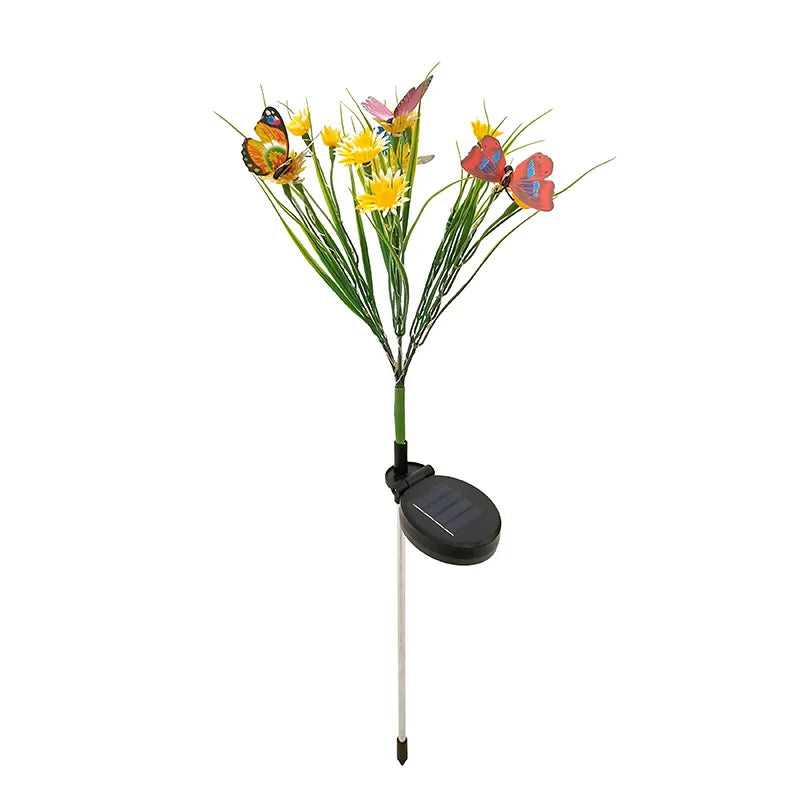 Solar Garden Lights Wild Flower Chrysanthemum Stake Lawn Lamp Waterproof Garden Butterfly Lamps Yard Art for Home Decoration