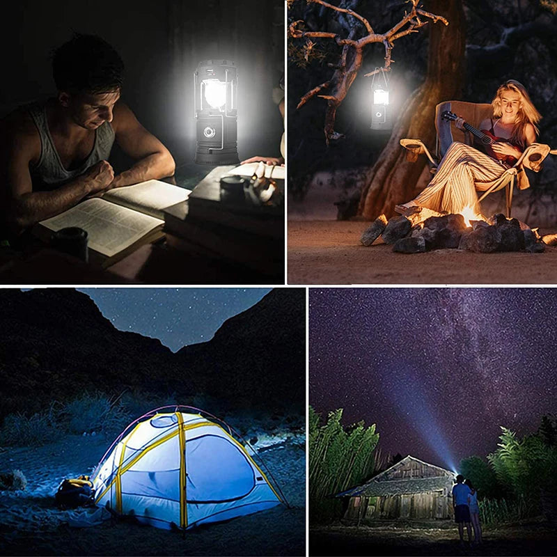 Rechargeable Solar Power LED Telescopic Flashlight Portable Emergency Camping Lantern For Outdoor Hiking Tent Handing Light