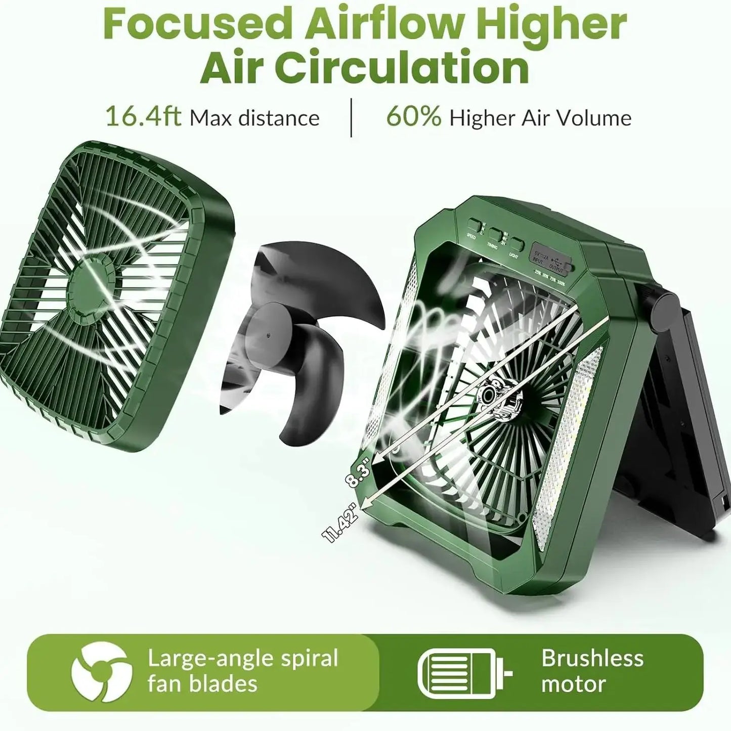 Solar Camping Fan With Foldable&Detachable 18W Solar Panel&20000mAh Rechargeable Battery LED Lantern 3-Speed Silent Timer Hook