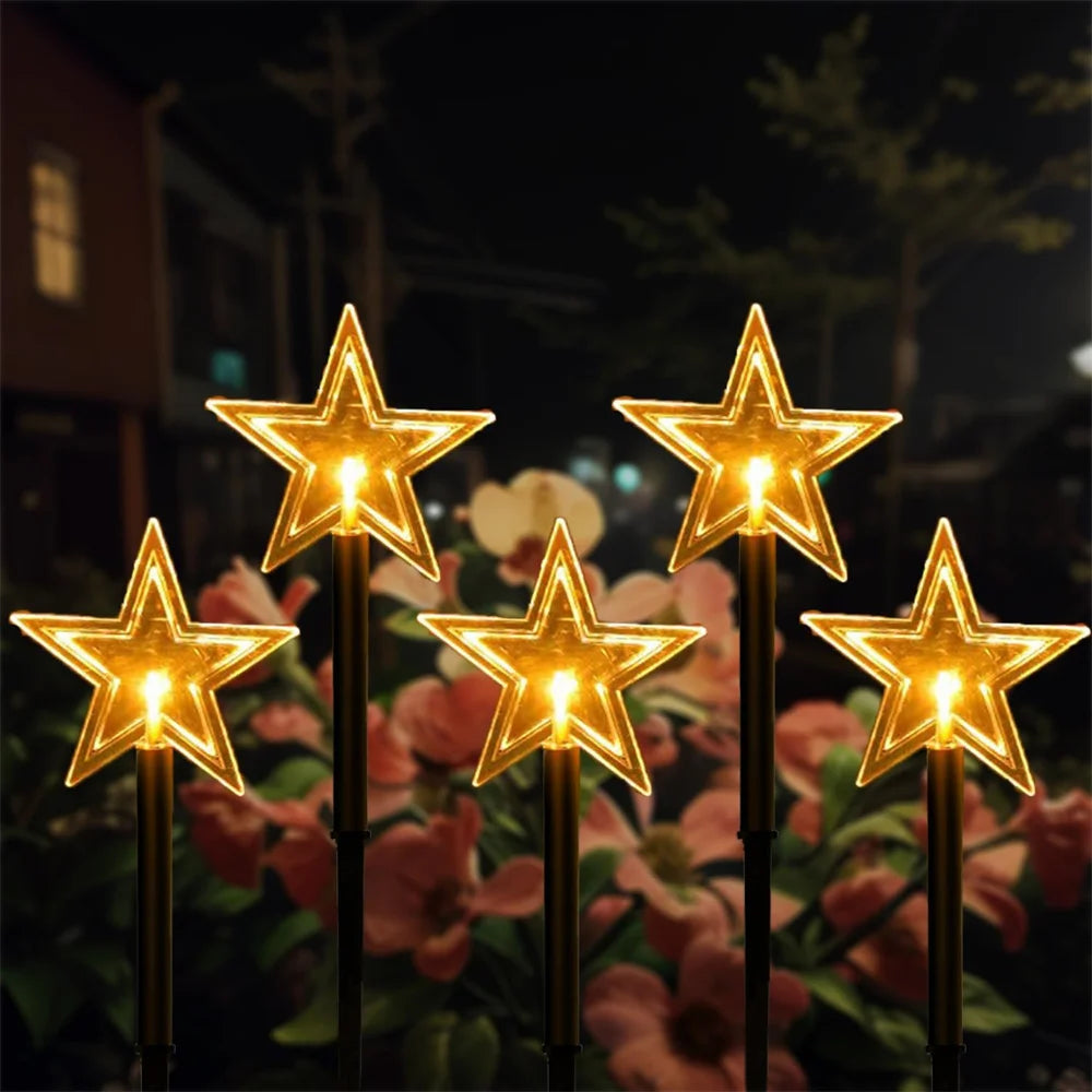 Solar Christmas Pathway Lights 5 Pack Solar Christmas Decor Star LED Lights Outdoor Waterproof Stake Lights Garden Walkway 731
