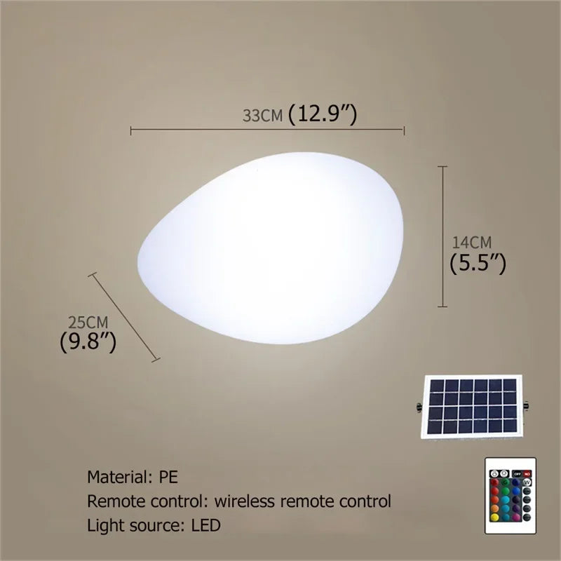 Solar Garden Lights Led Modern Creative White Stones Shape Waterproof IP65 with Remote Control Decor Home Courtyard Lawn Lamp