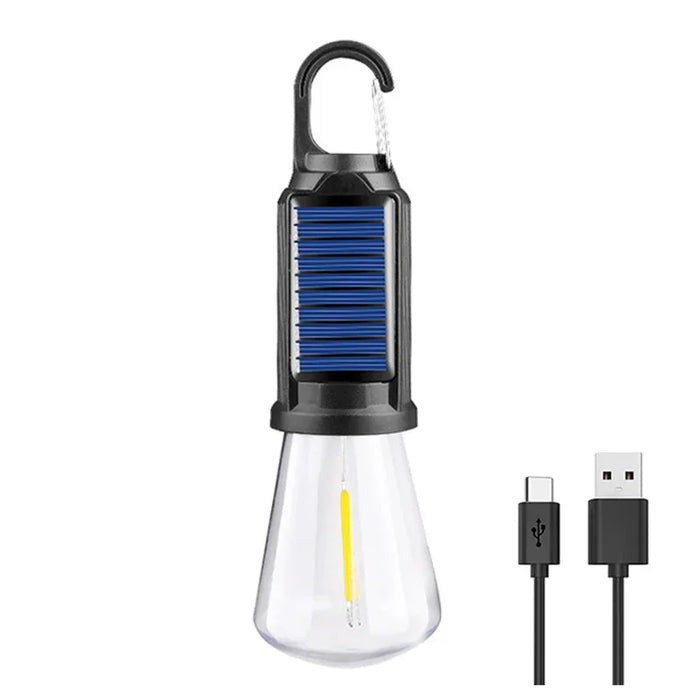 Solar Powered LED Camping Lamp Bulbs USB Charging Night Lights Waterproof Portable Hook Up Handheld Lamp for Outdoor Fishing