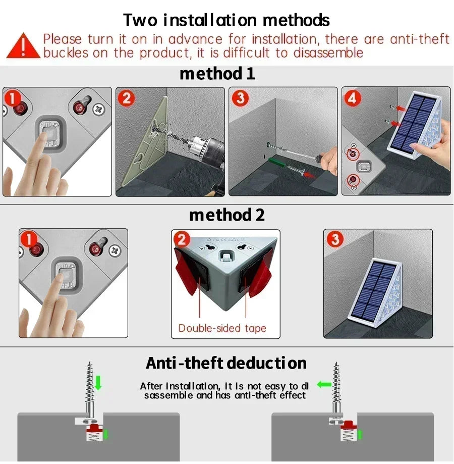 Warm Light LED Solar Step Lamp Path Stair Outdoor Garden Lights Waterproof Balcony Light Decoration for Patio Stair Fence Light