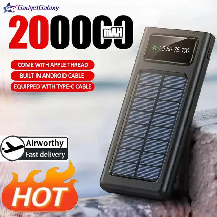 200000mAh Solar Power Bank Large Capacity Mobile Charging Outdoor Fast Charging 2 LED Light Suitable For iPhone Xiaomi Huawei