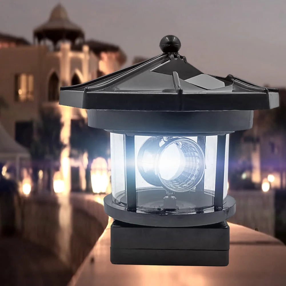 Lighthouse Shape Solar LED Light Garden Fence Yard Outdoor Decor Beacon Lamp Smart Sensor Beacon Rotating Beam Lamp Garden Decor
