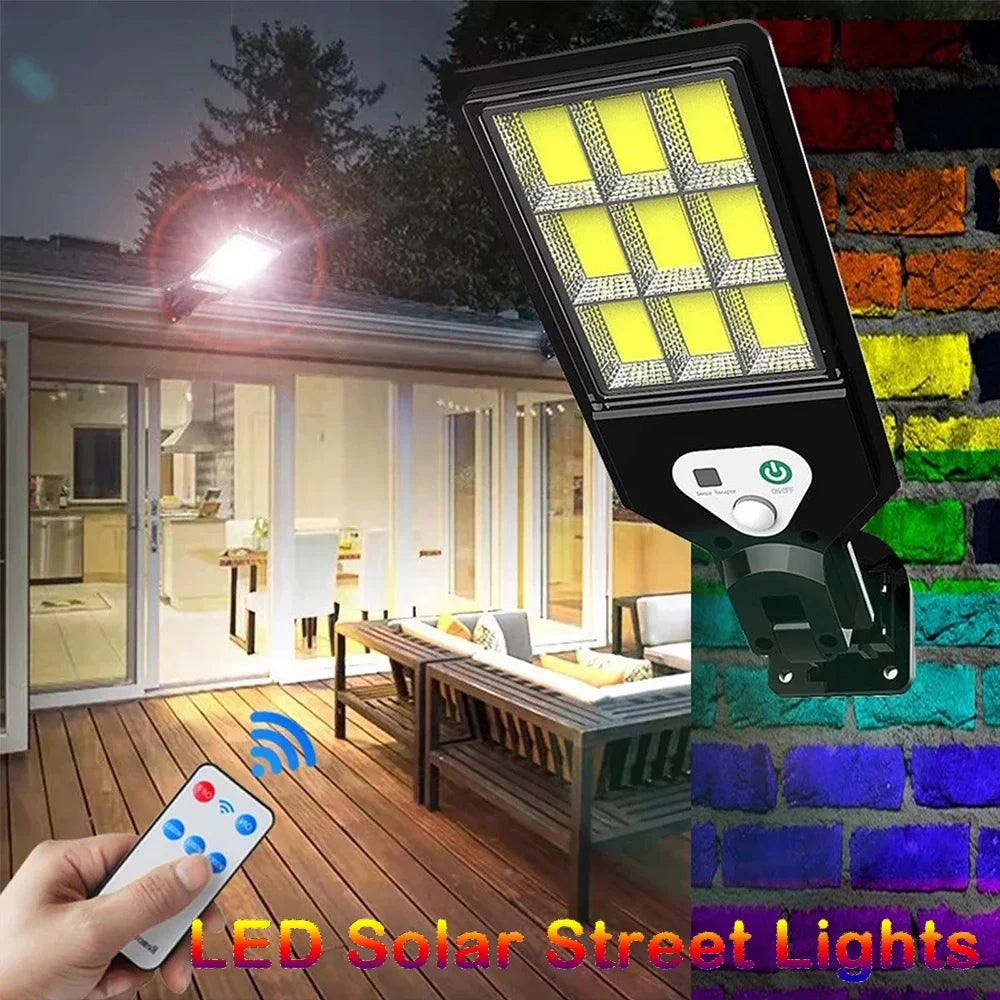 Solar Street Lights Outdoor Wireless Solar Security Wall Light Motion Sensor with 3 Lighting Modes for Porch Gutter Barn Garden
