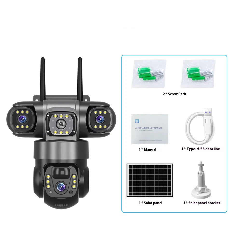 12MP Solar Surveillance Camera Wireless Outdoor 3 Lens Solar IP Camera PIR Color Night Vision Auto Tracking Battery CCTV Camera