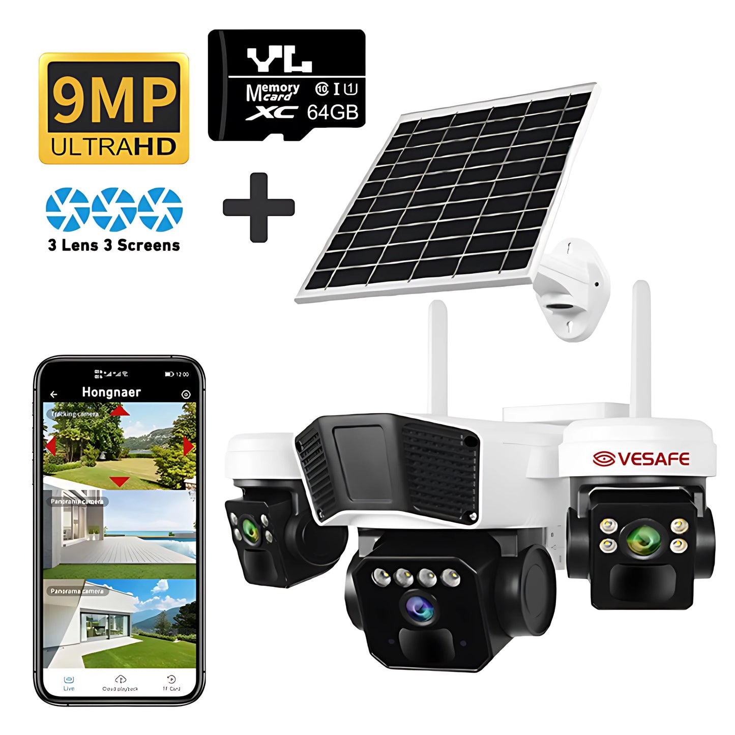 12MP Solar Powered Wireless Surveillance IP 4G Sim Card Camera O-KAM Pro 6K 3 lens Security Outdoor Solar Waterproof CCTV Camera