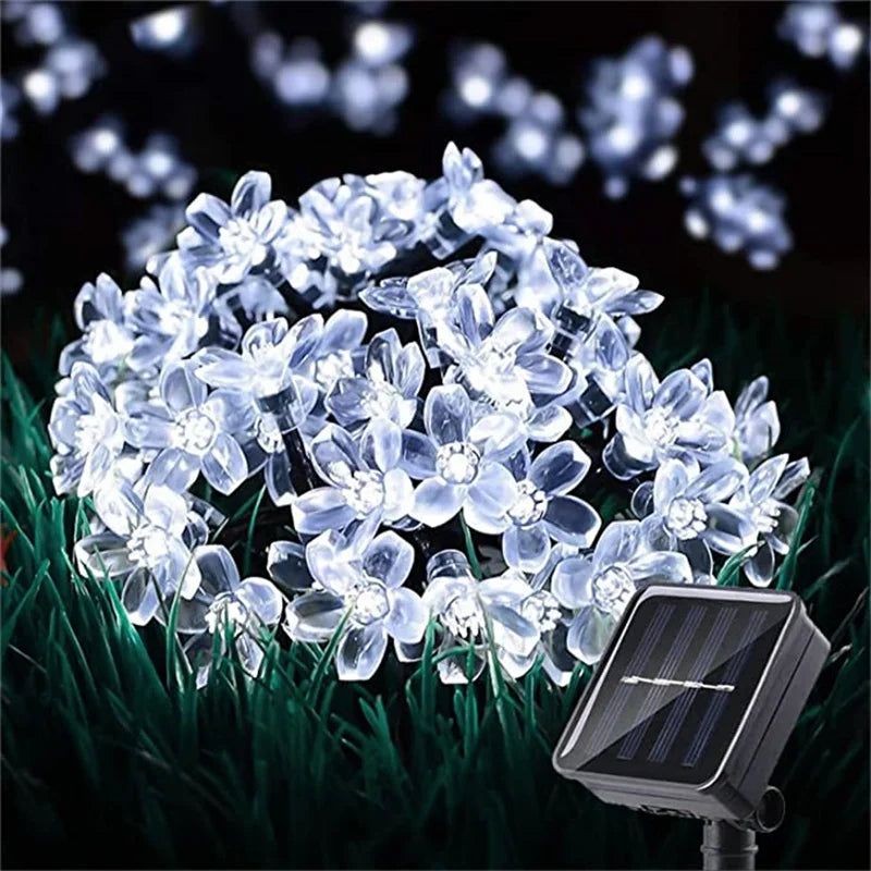Solar Garden Light Flower Outdoor Solar String Lights Waterproof Fairy Simulation Floral Garlands Lamp Christmas Decoration