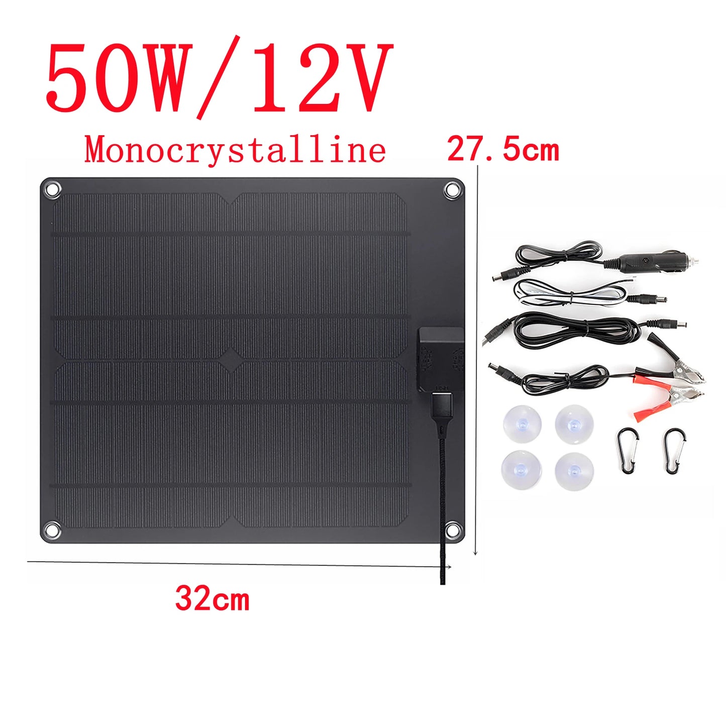 50W/100W Portable Solar Panel USB Outdoor Mobile Power DIY Travel Cell Phone Charger Car Yacht 12V18V Battery Pack Power Panel