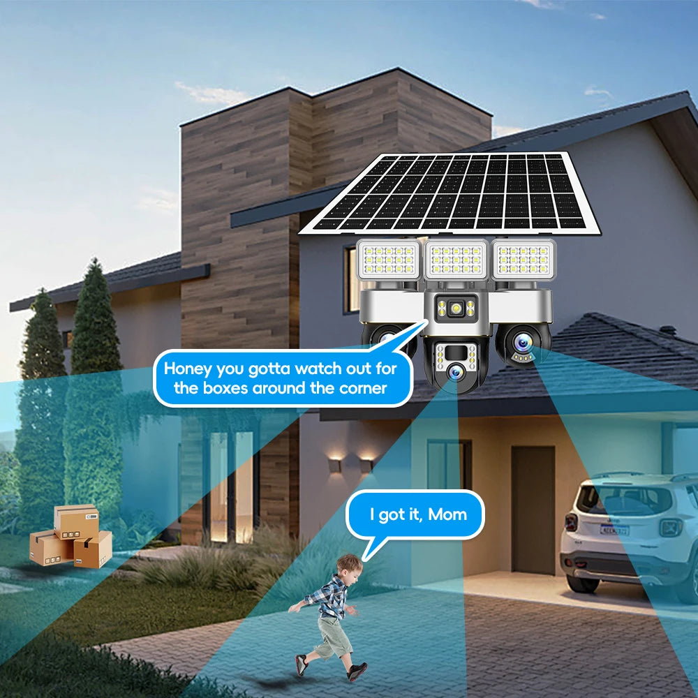 Solar Cameras 4G 15MP Three PTZs Len PIR Human Tracking Security CCTV Surveillance IP Camera PTZs control Wifi security cameras