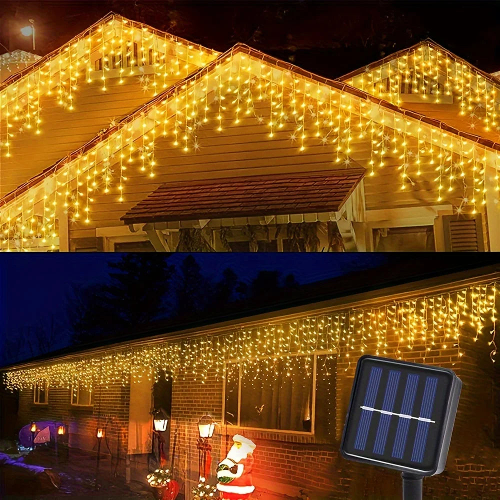 Solar Christmas String Light Outdoor Waterproof Garden Decor 96 Leds Curtain Lamp for Windows Stairs Wedding Home Fairy Light
