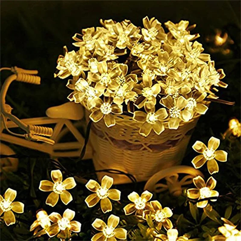 Solar Garden Light Flower Outdoor Solar String Lights Waterproof Fairy Simulation Floral Garlands Lamp Christmas Decoration
