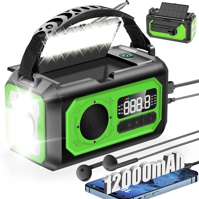 Hand Cranked Solar Powered Portable AM/FM/NOAA Weather Radio 12000mAh With LED Flashlight Portable Power Bank Outdoor Radio