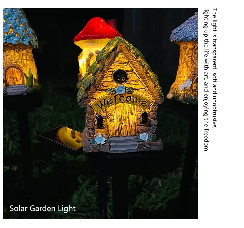 Solar Lawn Light Resin Craft Miniature Fairy Mushroom House Solar Powered Garden Yard Outdoor Decor Lamps Christmas Lamp