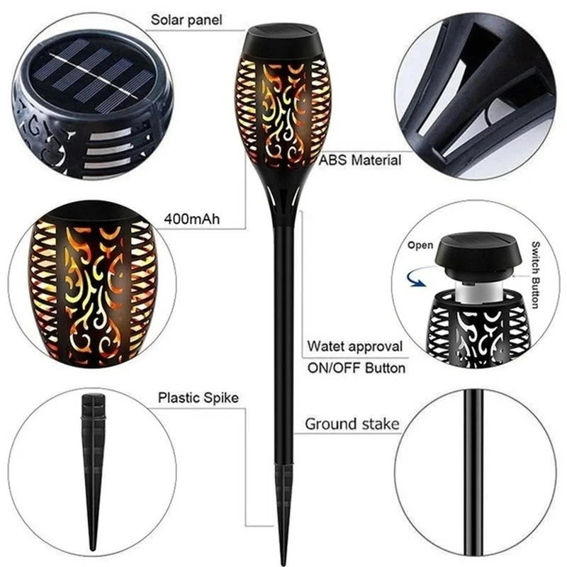 1-12PCS 12LED Solar Flame Torch Light Flickering Light Waterproof Garden Decoration Outdoor Lawn Path Yard Patio Floor Lamp