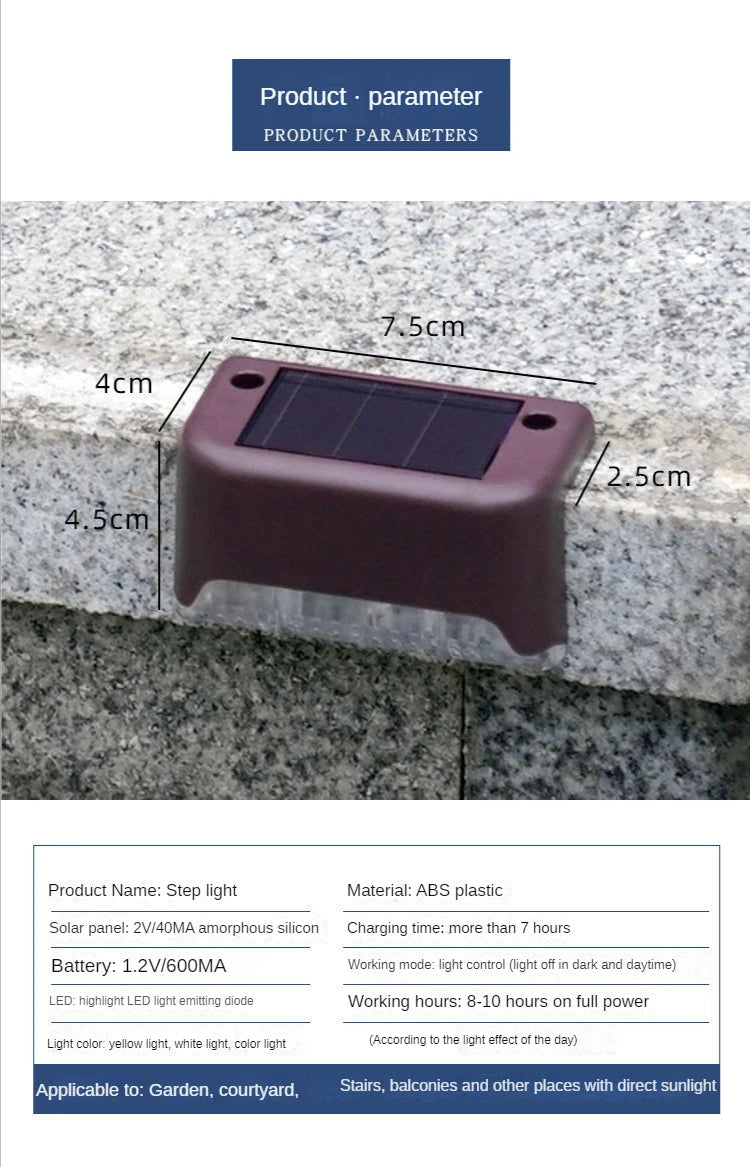 Solar Light Outdoor Stair Wall Step LED Street Garden Balcony Decoration Waterproof Stairs Fence Lamp