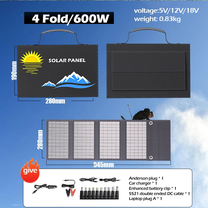 2025 exclusive 1000W portable solar panel folding bag with USB+DC for outdoor hiking, camping, and mobile phone charging