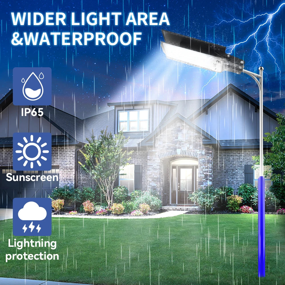 Outdoor Solar Street Lights LED IP65 Waterproof 100W Adjustable With Remote Control 1500LM For Driveway Garden Wall Fence