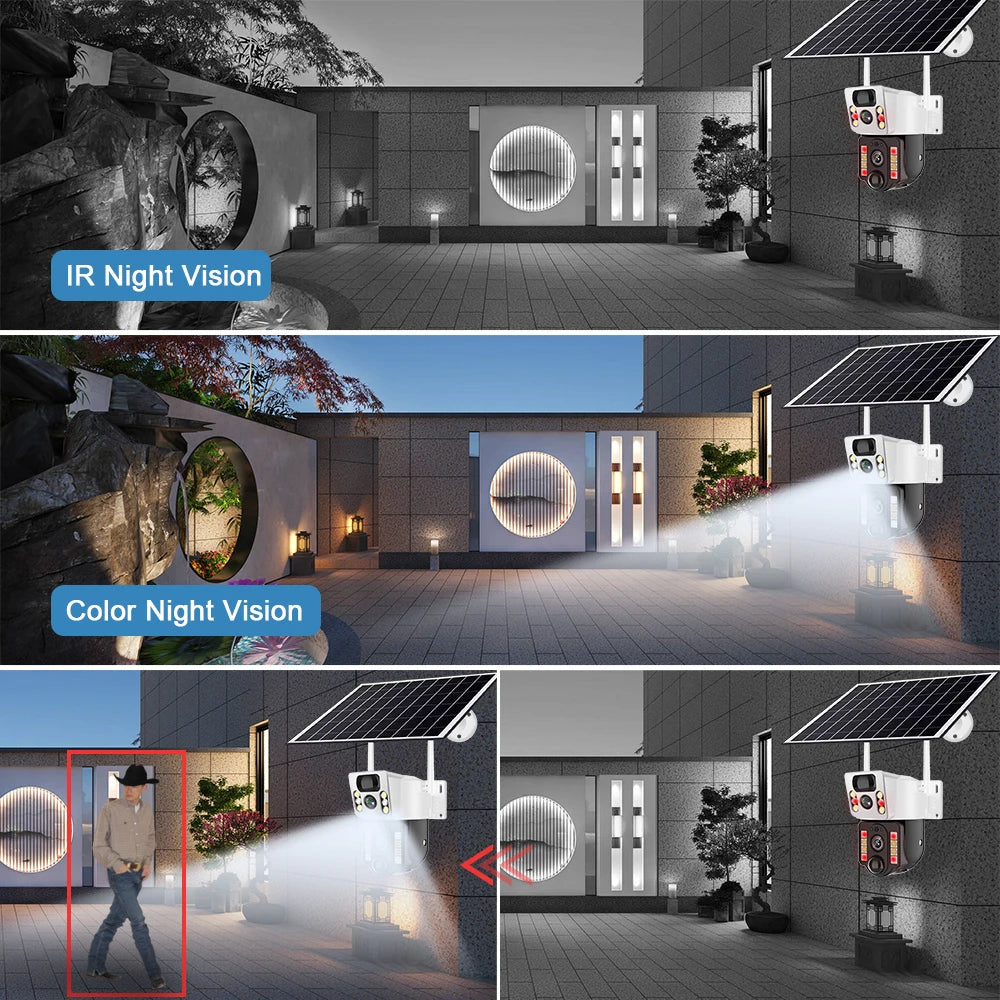 WiFi Solar Camera Dual Lens Security Protection IP 8MP HD Night Vision Outdoor Waterproof Smart Home Video Surveillance Camera