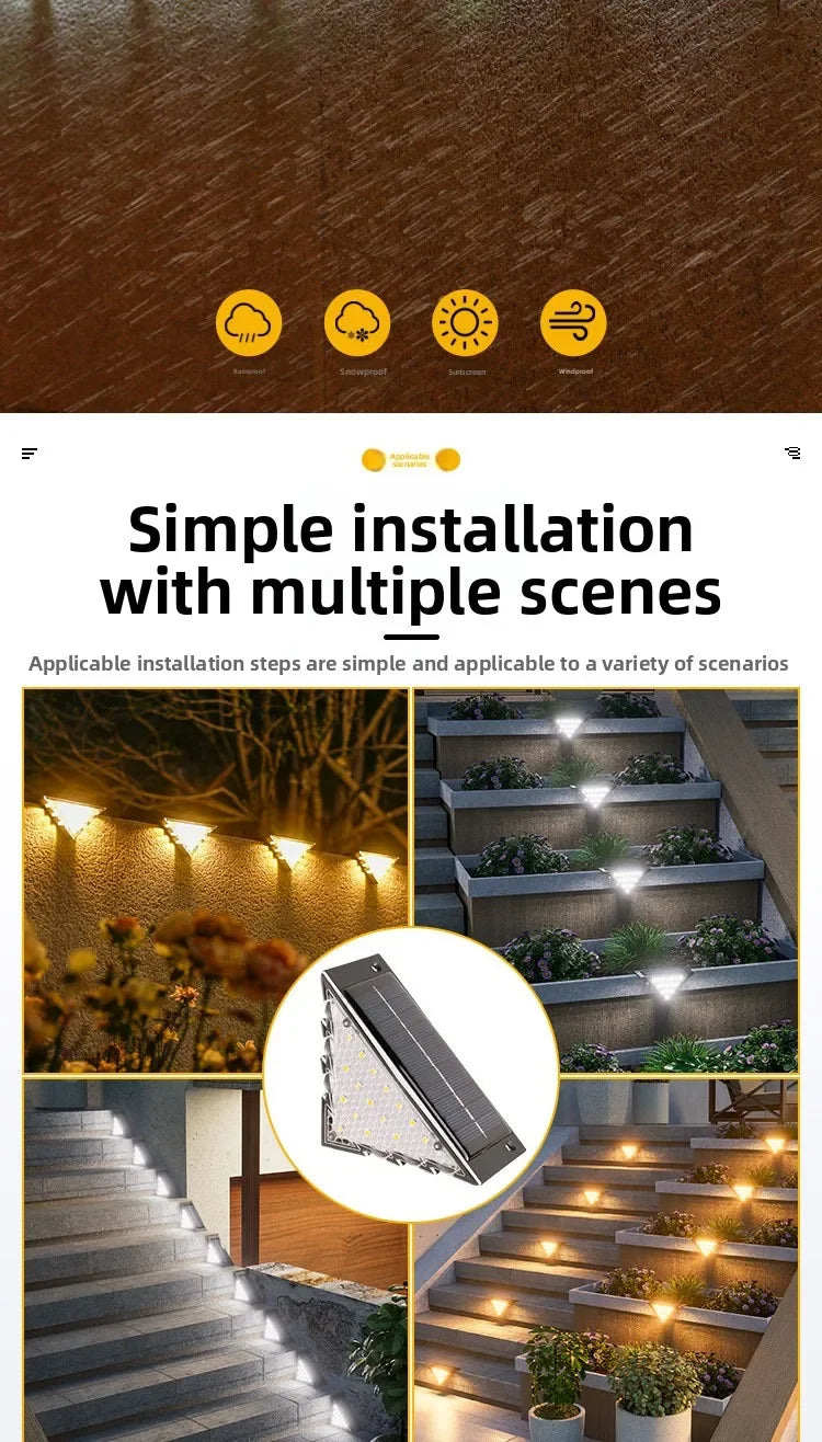Outdoor Solar Step Lamp Two-Tone Triangle LED Waterproof Auto-On Deck Lantern for Patio Yard Driveway Porch Decorative Lighting