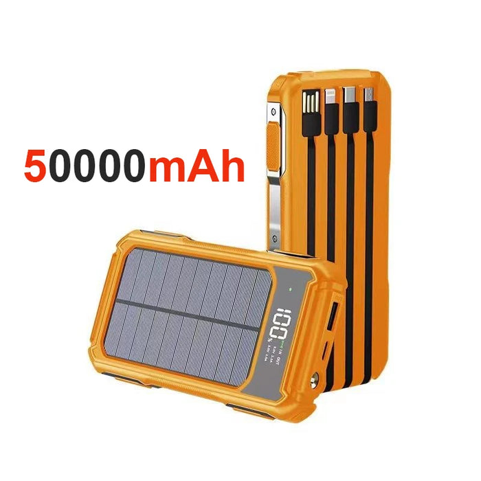 4-in-1 Solar Power Bank Built-in-cables 100000mAh High Capacity Charger Fast Charging Intelligent Digital Display Battery 2025