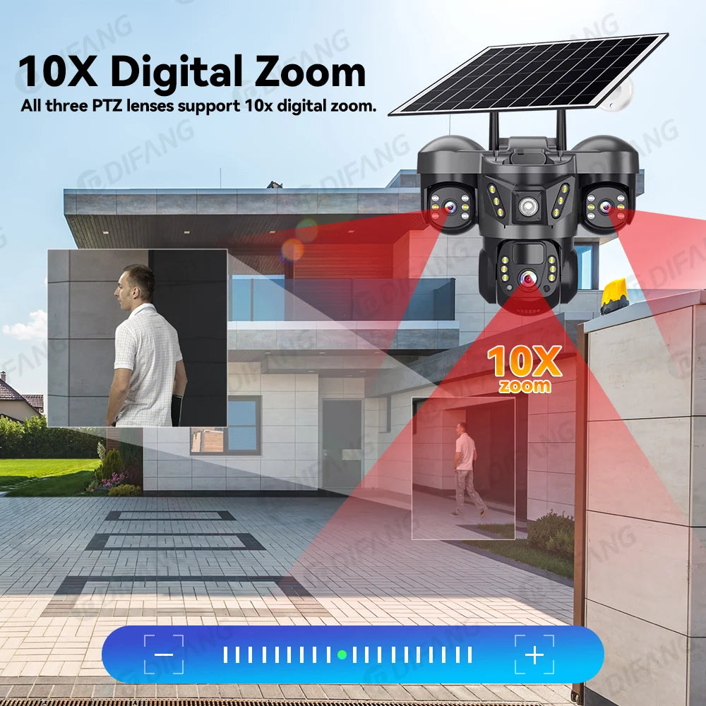 Wireless WiFi Solar Camera Three Lens Three Screen 4G Sim Card Solar Cam Human Detection Outdoor Solar Surveillance V380