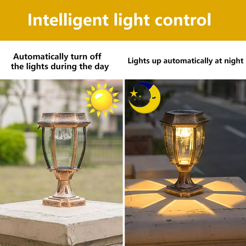Villa Retro Column Lamps Solar Panel Spotlights LED Light Outdoor Pillar Solar Post Lamp For Patio Garden Decor IP55 Waterproof