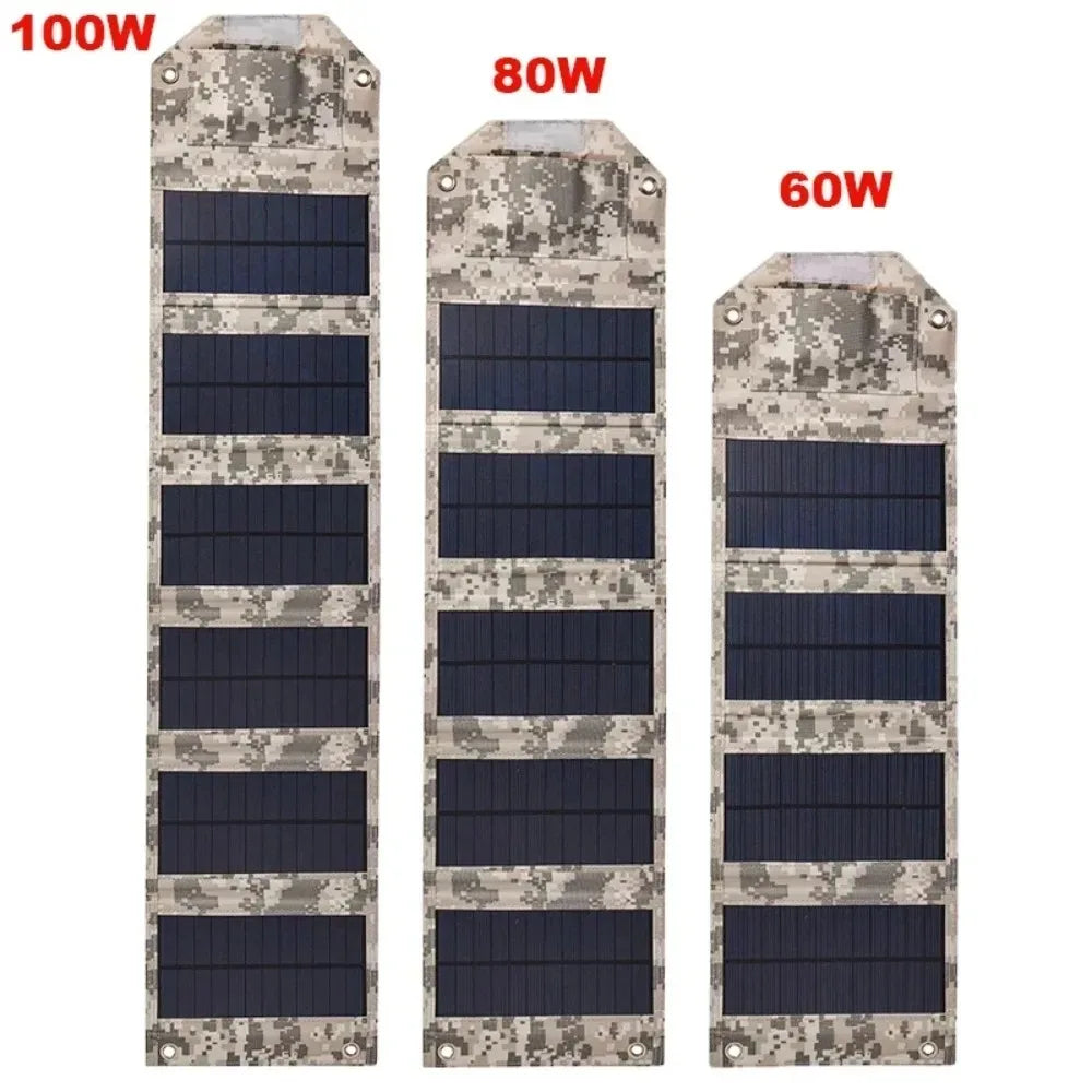 100W 80W 60W Foldable Solar Panel 5V USB Portable Folding Bag Battery Charger for Phone Outdoor Camping Waterproof Power Bank