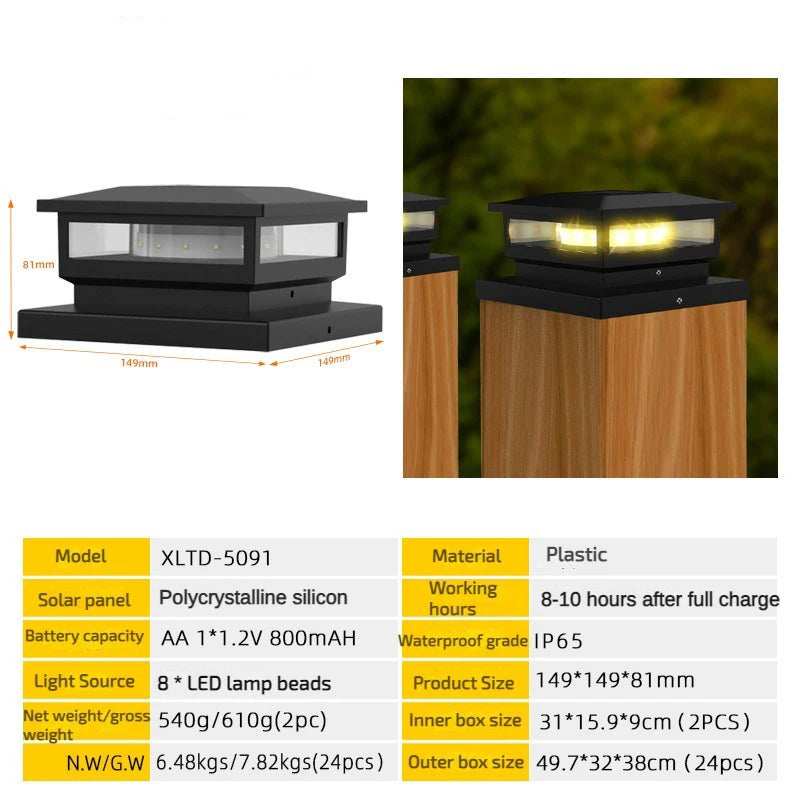 Solar Light Outdoor Waterproof Solar Post Light Villa Column Lamp Fence Gate Pillar Head LED Lamp For House Gate Patio Garden